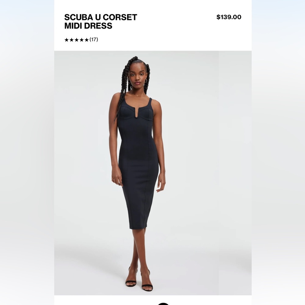 Good American Scuba U Corset Midi Dress BLACK size XL (4 in Good A)